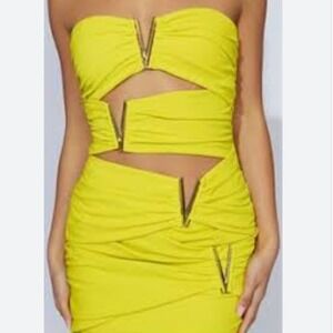 NEW Meshki Victorie V‎ Hardware Mini Dress Lime Cutout Ruched Bodycon Size S